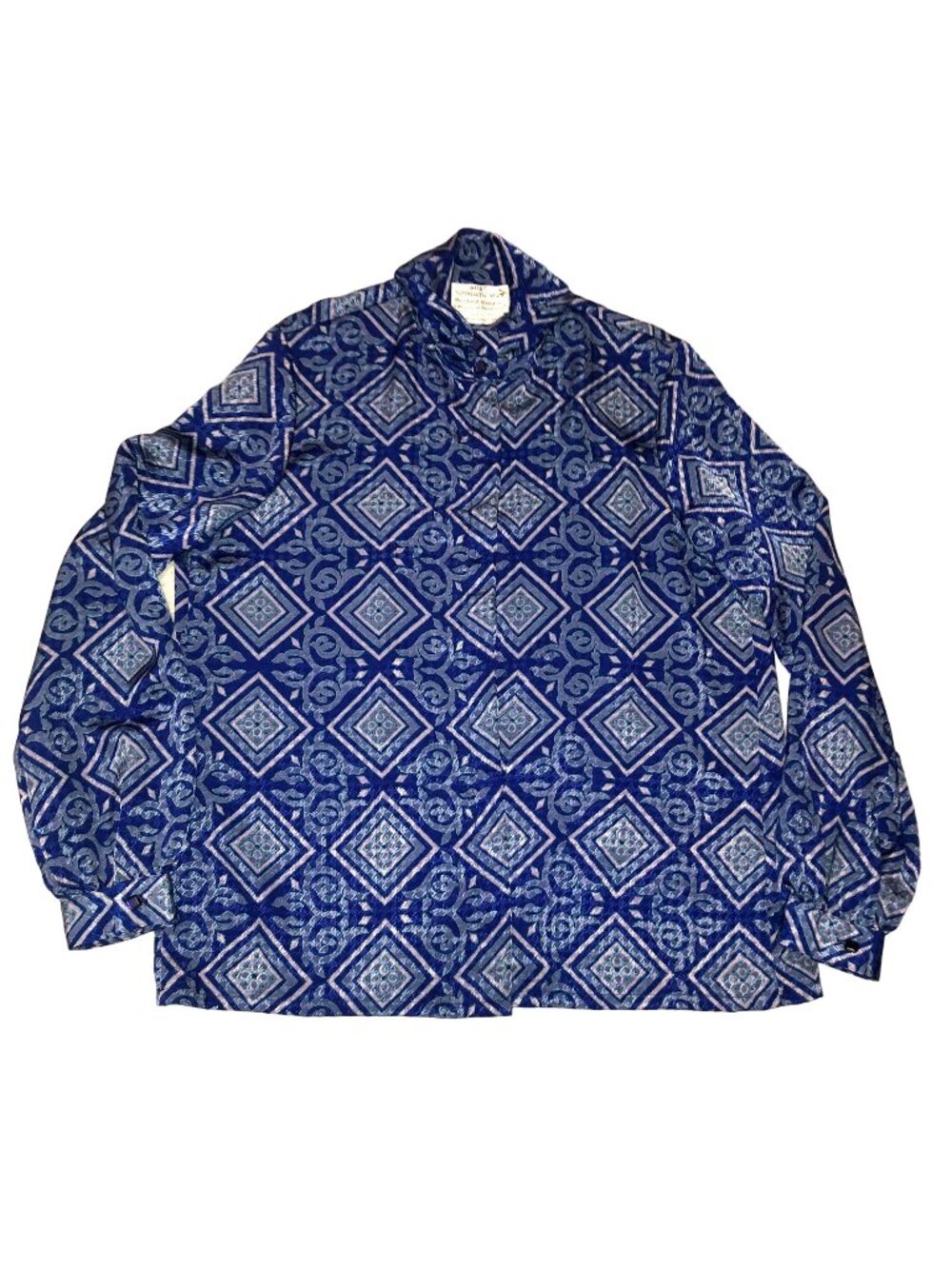 Vtg Pendleton Blouse Sz M USA High Neck Blue Secretary Long Sleeve Lightweight